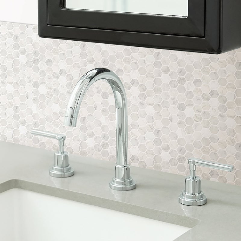 Inhome In Home InHome NH2359 Hexagon Marble Peel Stick Backsplash Tiles, White & Off-White - Image 3